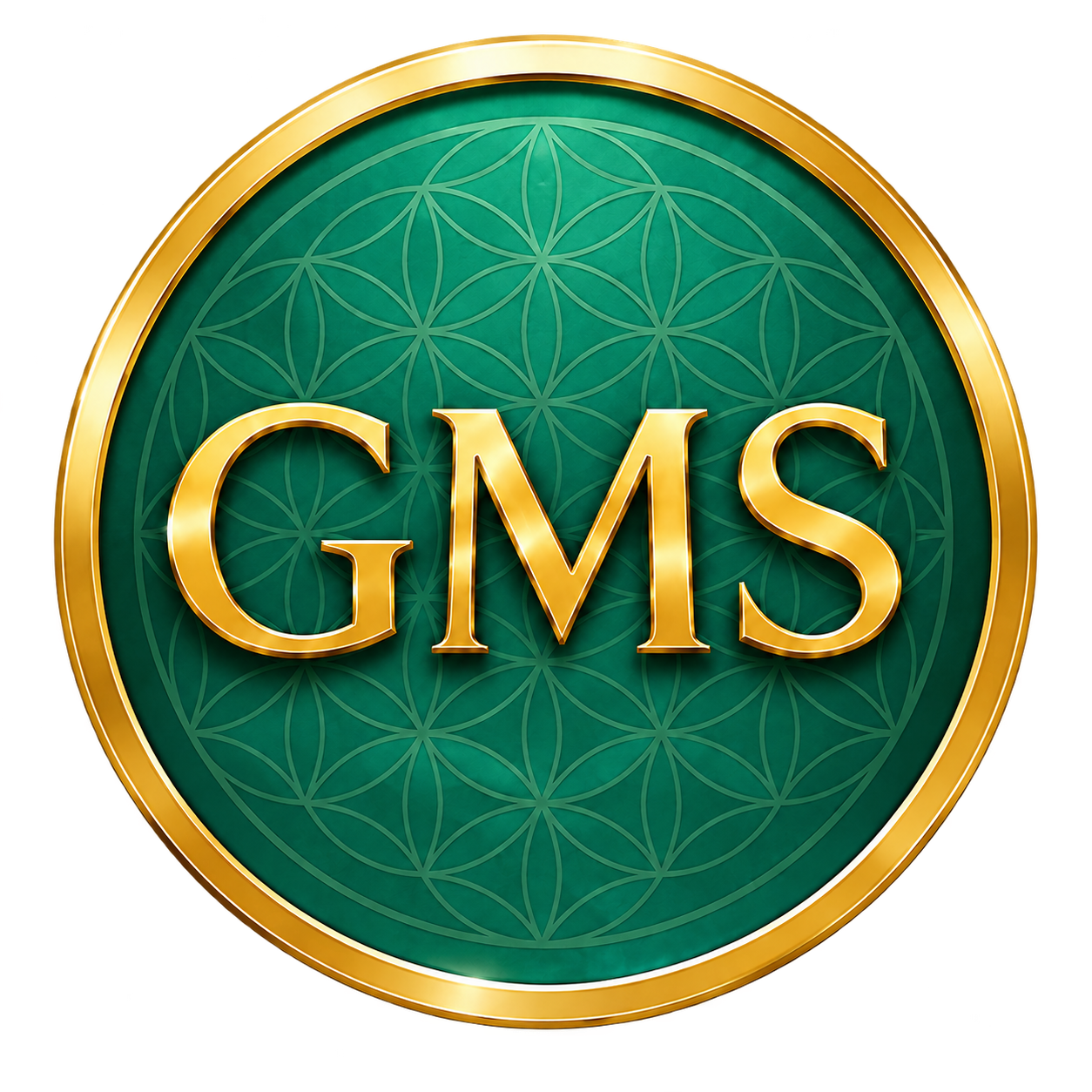 GMS gold and emerald flower of life emblem